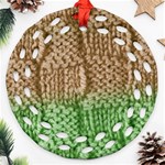 Knitted Wool Square Beige Green Ornament (Round Filigree) Front