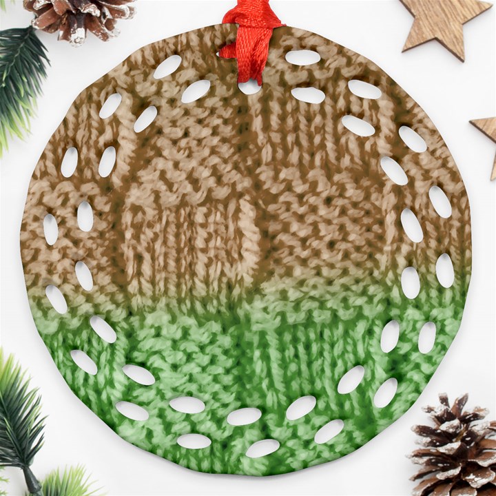 Knitted Wool Square Beige Green Ornament (Round Filigree)