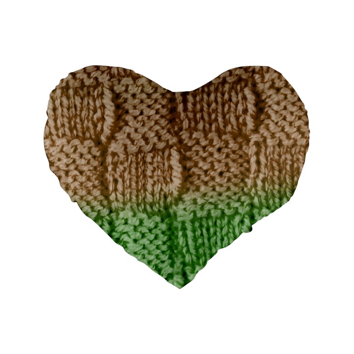 Knitted Wool Square Beige Green Standard 16  Premium Heart Shape Cushions