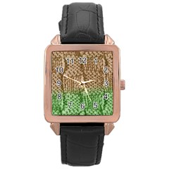 Knitted Wool Square Beige Green Rose Gold Leather Watch  by snowwhitegirl