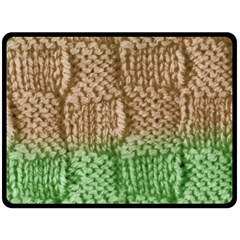 Knitted Wool Square Beige Green Double Sided Fleece Blanket (large) 