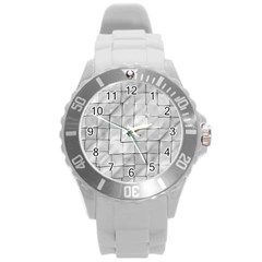 Silver Grid Pattern Round Plastic Sport Watch (l) by dflcprints