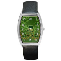 Happy St  Patrick s Day With Clover Barrel Style Metal Watch by FantasyWorld7