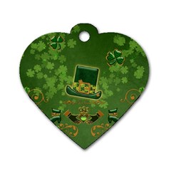 Happy St  Patrick s Day With Clover Dog Tag Heart (two Sides) by FantasyWorld7