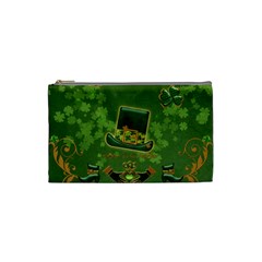 Happy St  Patrick s Day With Clover Cosmetic Bag (small)  by FantasyWorld7