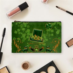 Happy St  Patrick s Day With Clover Cosmetic Bag (medium)  by FantasyWorld7