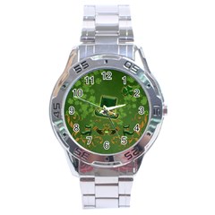 Happy St  Patrick s Day With Clover Stainless Steel Analogue Watch by FantasyWorld7