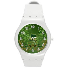 Happy St  Patrick s Day With Clover Round Plastic Sport Watch (m) by FantasyWorld7