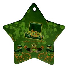 Happy St  Patrick s Day With Clover Ornament (star) by FantasyWorld7