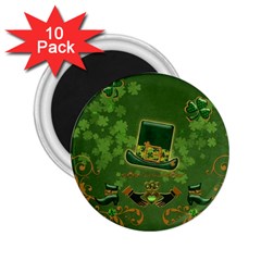 Happy St  Patrick s Day With Clover 2 25  Magnets (10 Pack)  by FantasyWorld7