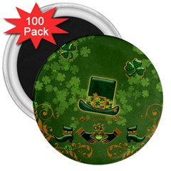 Happy St  Patrick s Day With Clover 3  Magnets (100 Pack) by FantasyWorld7