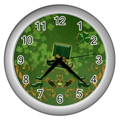 Happy St  Patrick s Day With Clover Wall Clocks (silver)  by FantasyWorld7