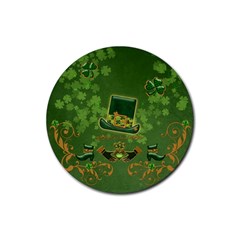 Happy St  Patrick s Day With Clover Rubber Round Coaster (4 Pack)  by FantasyWorld7