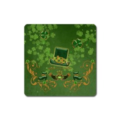 Happy St  Patrick s Day With Clover Square Magnet by FantasyWorld7