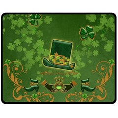 Happy St  Patrick s Day With Clover Fleece Blanket (medium)  by FantasyWorld7