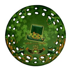 Happy St  Patrick s Day With Clover Round Filigree Ornament (two Sides) by FantasyWorld7