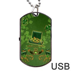 Happy St  Patrick s Day With Clover Dog Tag Usb Flash (two Sides) by FantasyWorld7