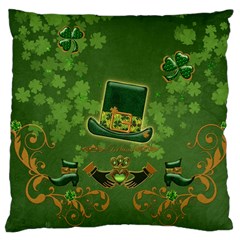 Happy St  Patrick s Day With Clover Large Cushion Case (two Sides) by FantasyWorld7