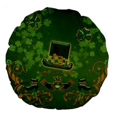 Happy St  Patrick s Day With Clover Large 18  Premium Round Cushions by FantasyWorld7