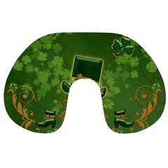 Happy St  Patrick s Day With Clover Travel Neck Pillows by FantasyWorld7