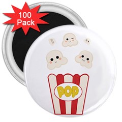 Cute Kawaii Popcorn 3  Magnets (100 Pack) by Valentinaart