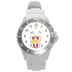 Cute Kawaii Popcorn Round Plastic Sport Watch (l) by Valentinaart