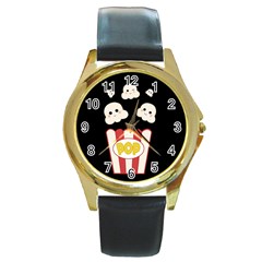 Cute Kawaii Popcorn Round Gold Metal Watch