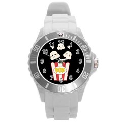 Cute Kawaii Popcorn Round Plastic Sport Watch (L)