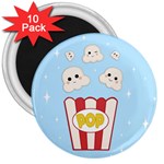 Cute Kawaii Popcorn 3  Magnets (10 pack)  Front