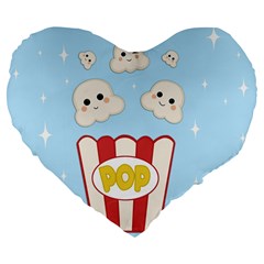 Cute Kawaii Popcorn Large 19  Premium Flano Heart Shape Cushions