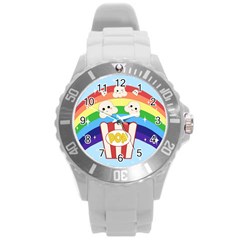 Cute Kawaii Popcorn Round Plastic Sport Watch (L)