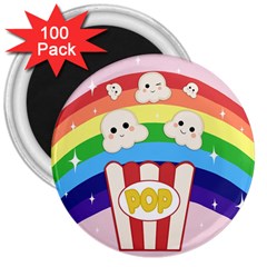 Cute Kawaii Popcorn 3  Magnets (100 Pack) by Valentinaart