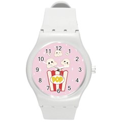 Cute Kawaii Popcorn Round Plastic Sport Watch (m) by Valentinaart