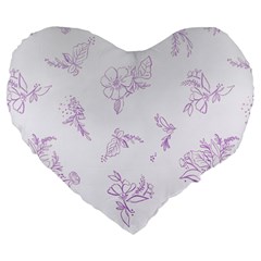 Beautiful,violet,floral,shabby Chic,pattern Large 19  Premium Flano Heart Shape Cushions