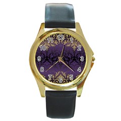 Art Nouveau,vintage,damask,gold,purple,antique,beautiful Round Gold Metal Watch by NouveauDesign