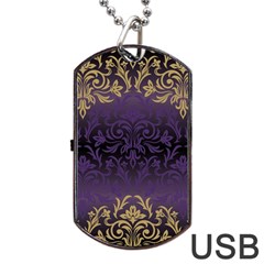 Art Nouveau,vintage,damask,gold,purple,antique,beautiful Dog Tag Usb Flash (two Sides) by NouveauDesign