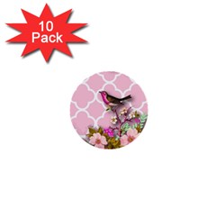 Shabby Chic, Floral,pink,birds,cute,whimsical 1  Mini Buttons (10 Pack)  by NouveauDesign