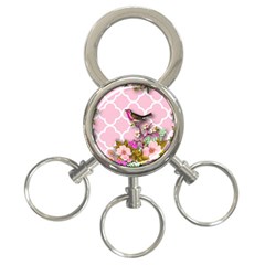 Shabby Chic, Floral,pink,birds,cute,whimsical 3-ring Key Chains by NouveauDesign