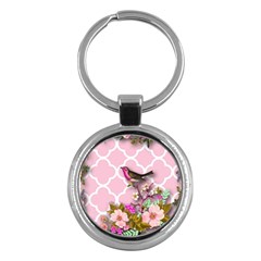 Shabby Chic, Floral,pink,birds,cute,whimsical Key Chains (round)  by NouveauDesign