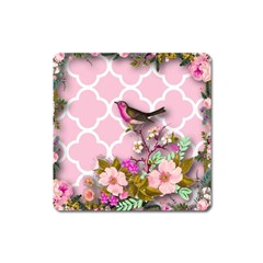 Shabby Chic, Floral,pink,birds,cute,whimsical Square Magnet by NouveauDesign