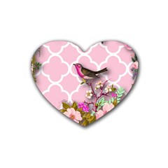 Shabby Chic, Floral,pink,birds,cute,whimsical Heart Coaster (4 Pack)  by NouveauDesign