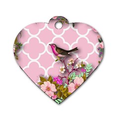 Shabby Chic, Floral,pink,birds,cute,whimsical Dog Tag Heart (one Side)