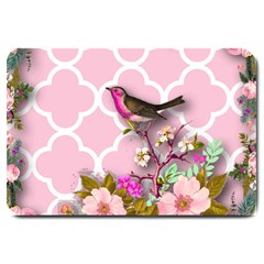 Shabby Chic, Floral,pink,birds,cute,whimsical Large Doormat  by NouveauDesign