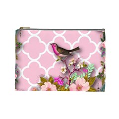 Shabby Chic, Floral,pink,birds,cute,whimsical Cosmetic Bag (large)  by NouveauDesign