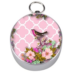 Shabby Chic, Floral,pink,birds,cute,whimsical Silver Compasses by NouveauDesign