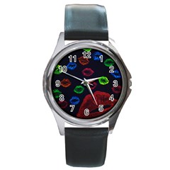 Hot Lips Round Metal Watch by dawnsiegler