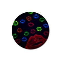 Hot Lips Rubber Coaster (round)  by dawnsiegler