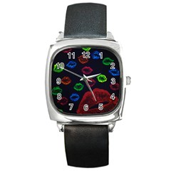 Hot Lips Square Metal Watch by dawnsiegler