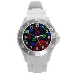 Hot Lips Round Plastic Sport Watch (l) by dawnsiegler