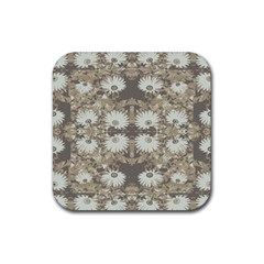 Vintage Daisy Floral Pattern Rubber Coaster (square)  by dflcprints